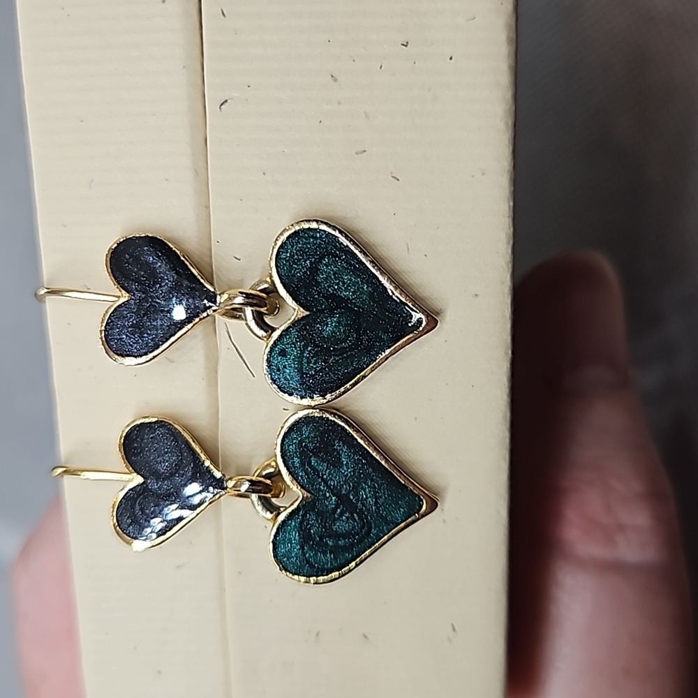 Blue & green enamel stacked heart dangle